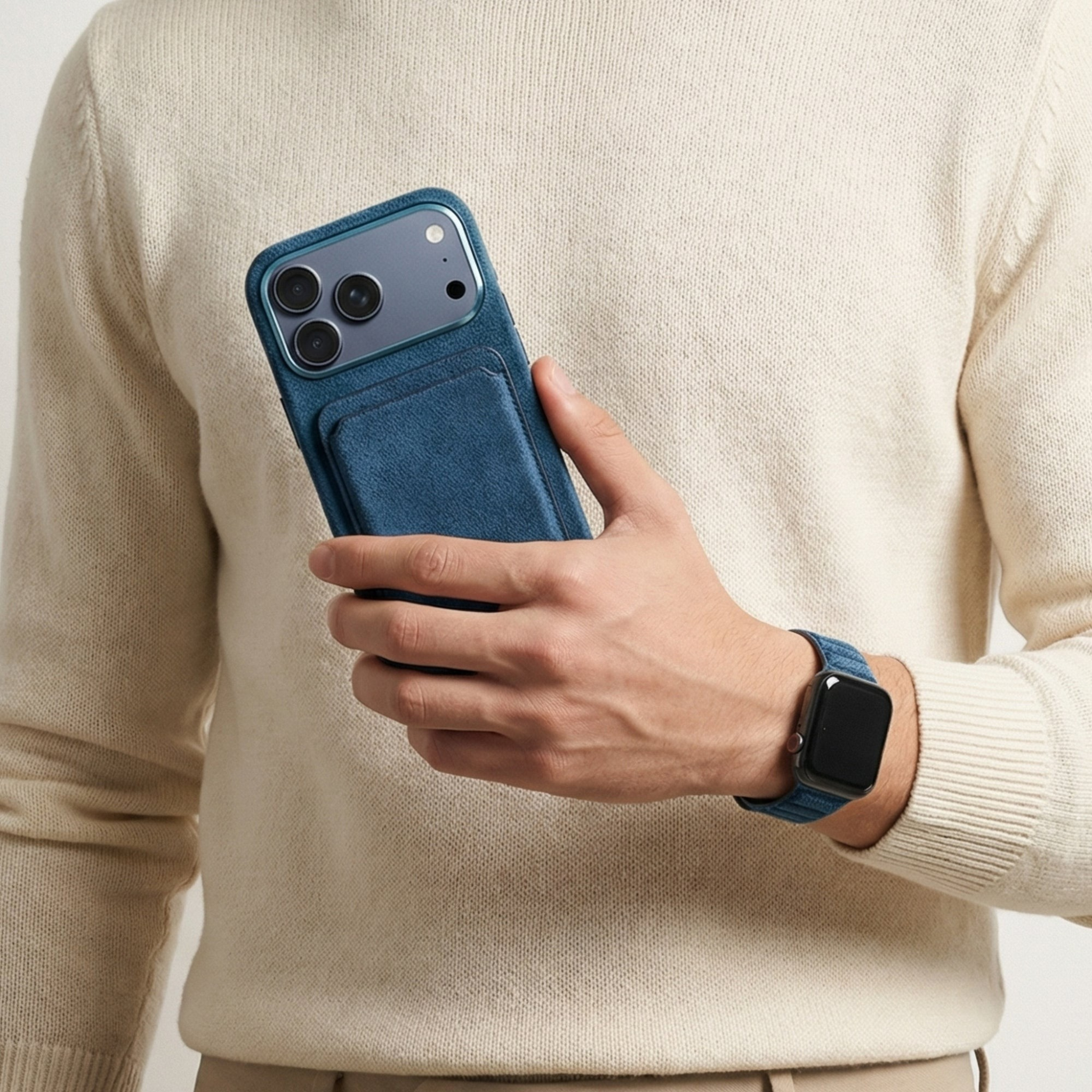iPhone 17 Pro - Coque en Alcantara - Bleu océan