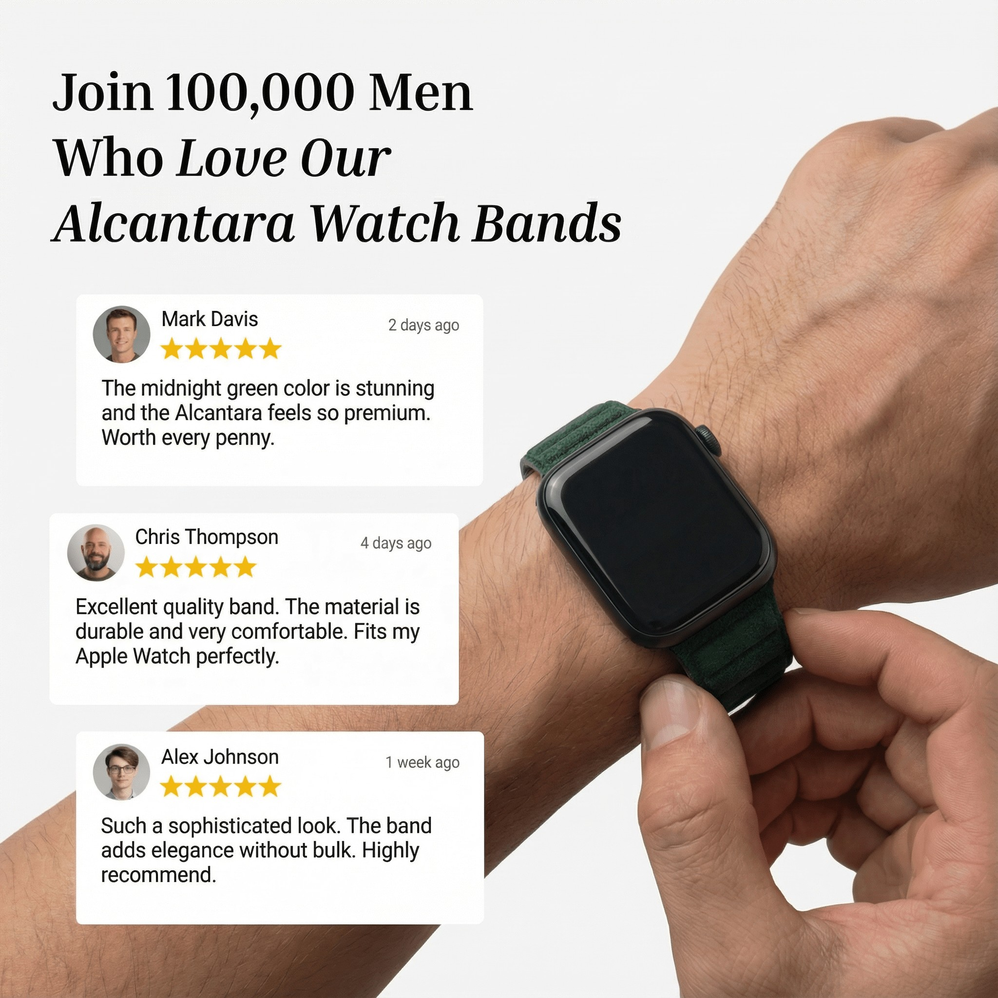 Bracelet Apple Watch en Alcantara - Vert nuit - 38/40/41/42 mm