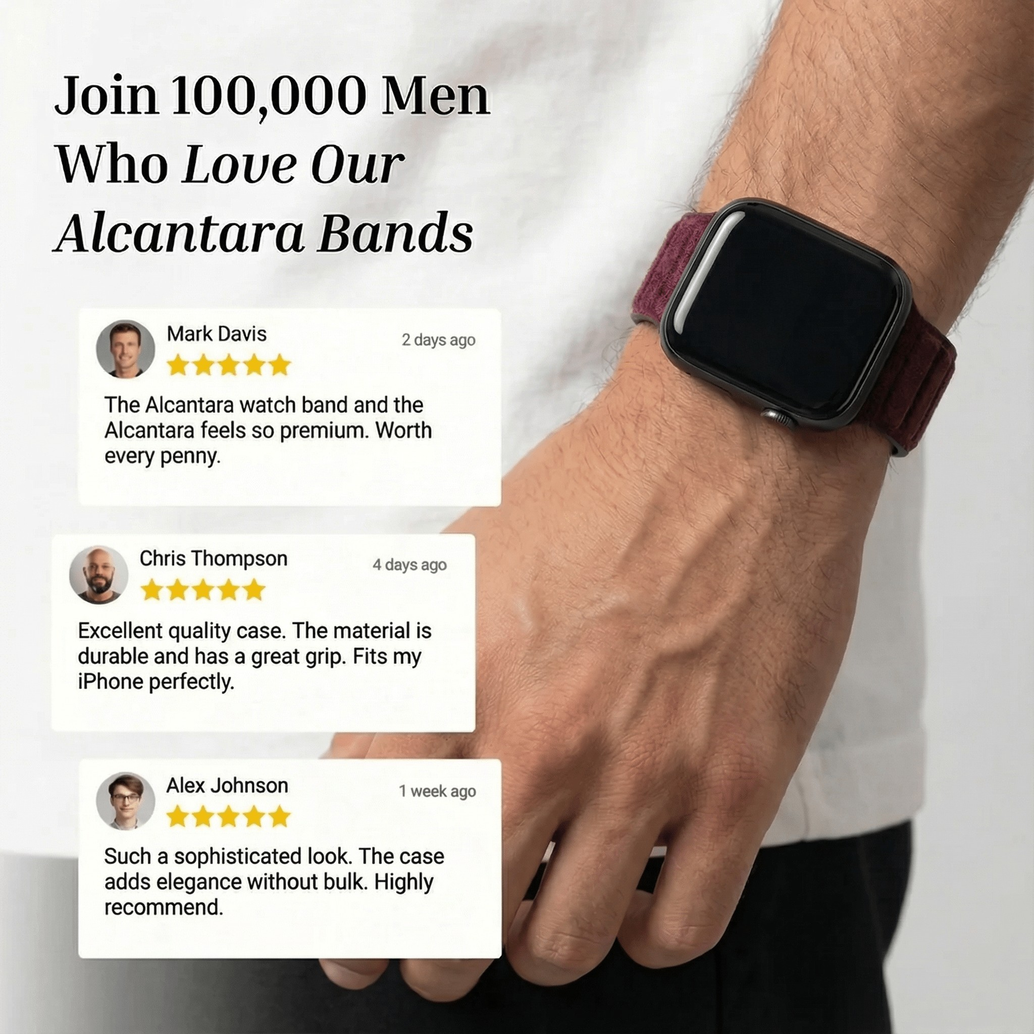 Bracelet Apple Watch en Alcantara - Rouge bordeaux - 38/40/41/42 mm
