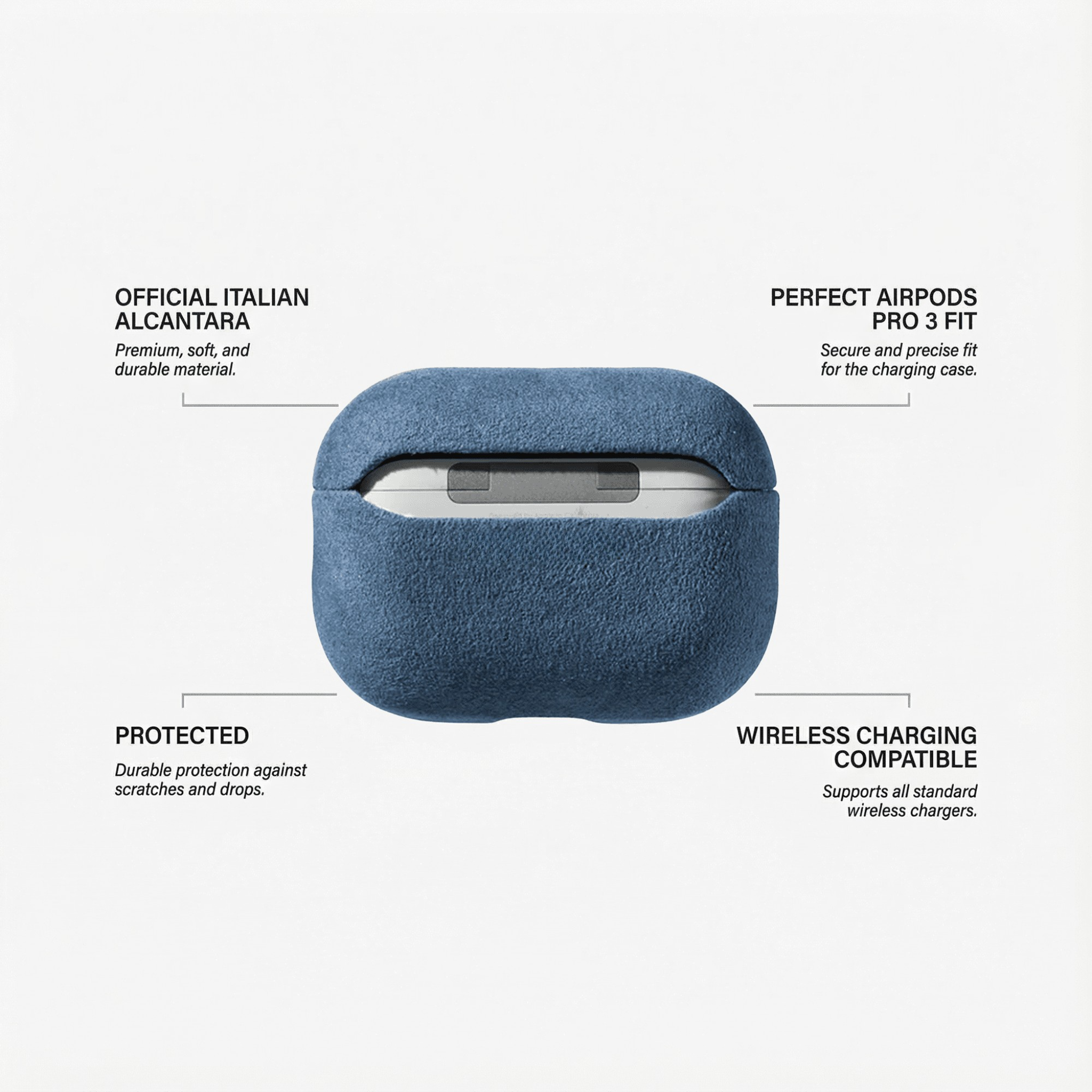Coque en Alcantara pour AirPods Pro (3e génération) - Bleu océan