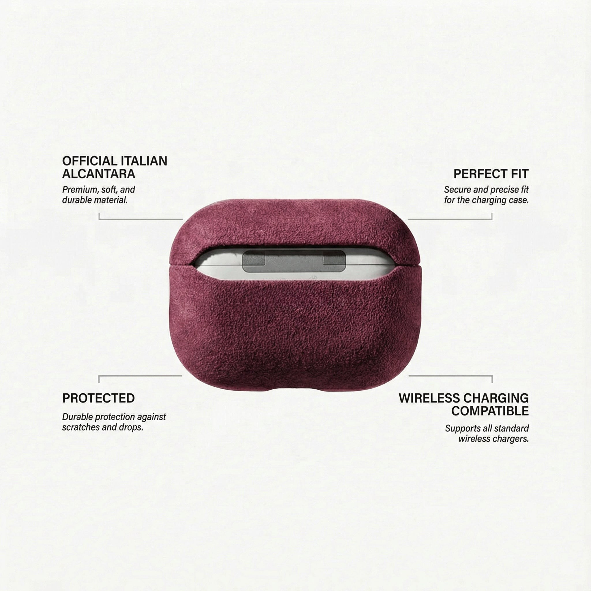 Coque en Alcantara pour AirPods Pro (2e génération) - Rouge bordeaux