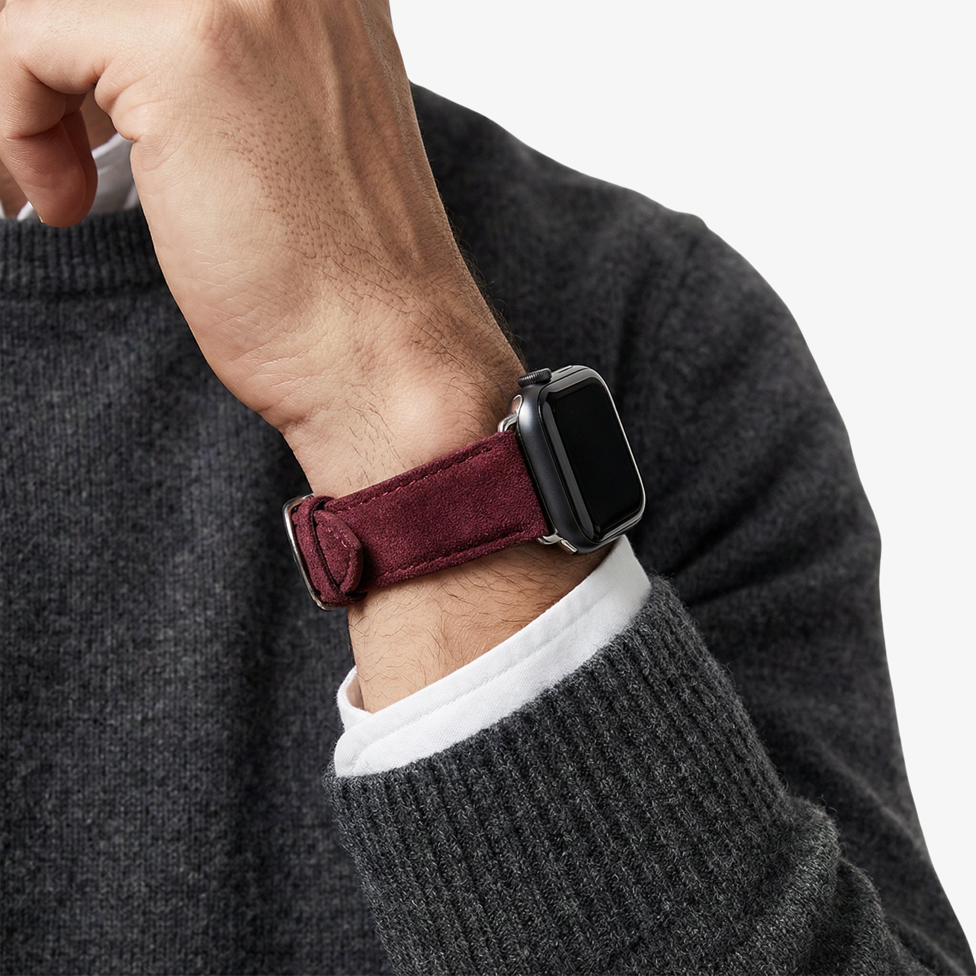 Bracelet Apple Watch en Alcantara avec boucle - Rouge bordeaux - 42/44/45/46 mm & Ultra (49 mm)