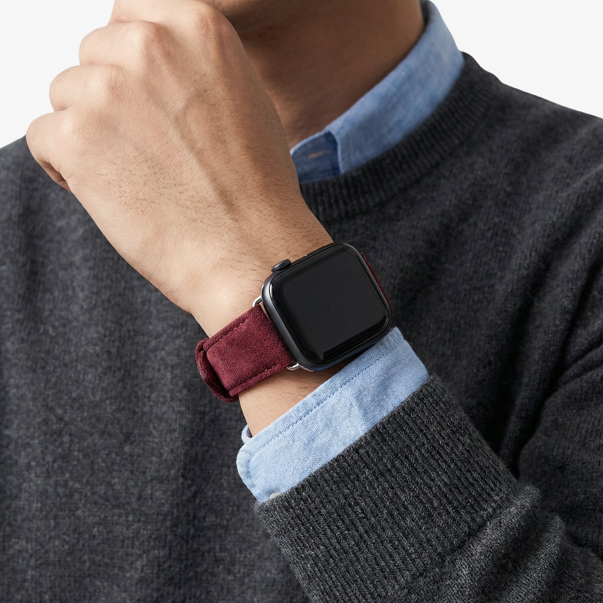 Bracelet Apple Watch en Alcantara avec boucle - Rouge bordeaux - 42/44/45/46 mm & Ultra (49 mm)