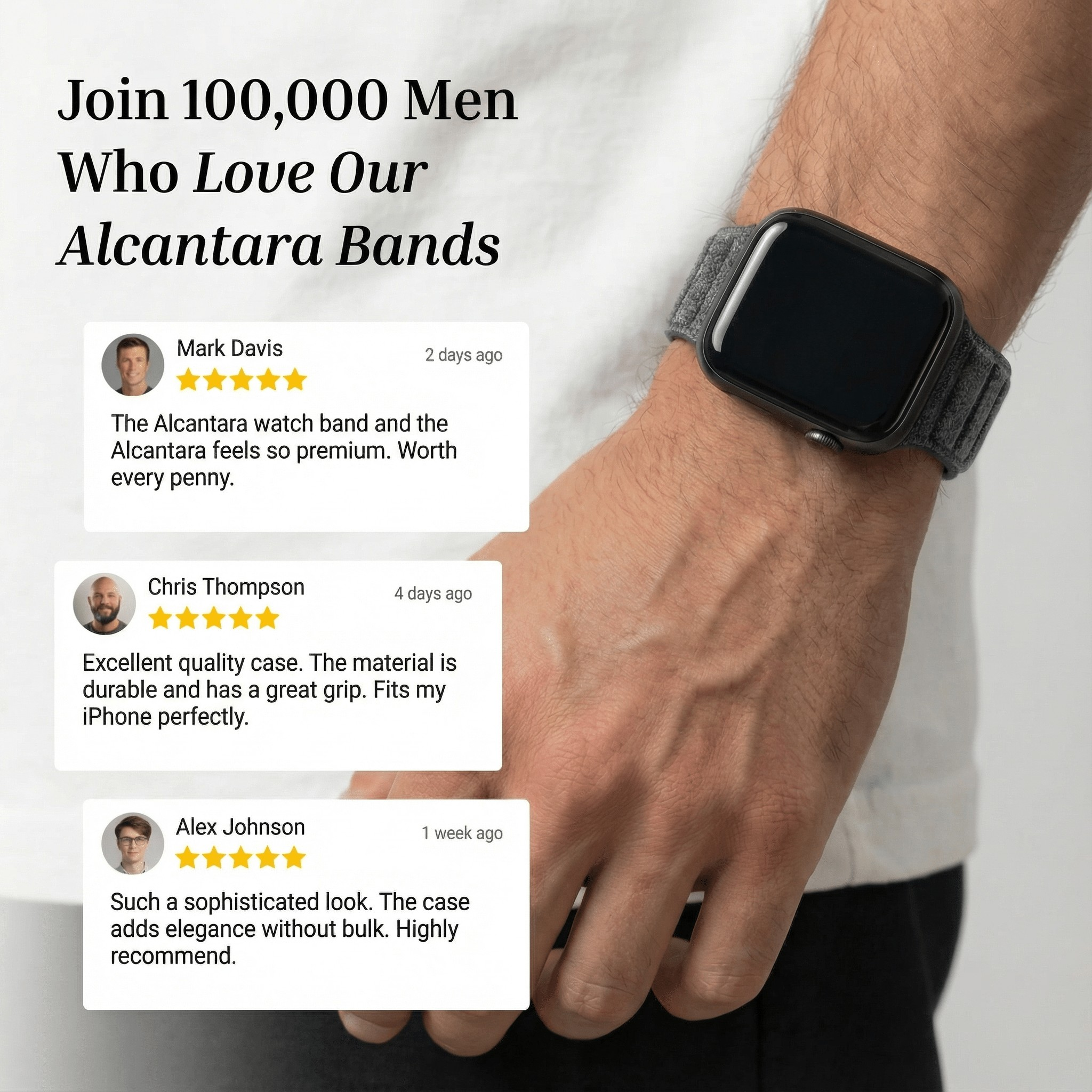 Bracelet Apple Watch en Alcantara - Gris sidéral - 38/40/41/42 mm