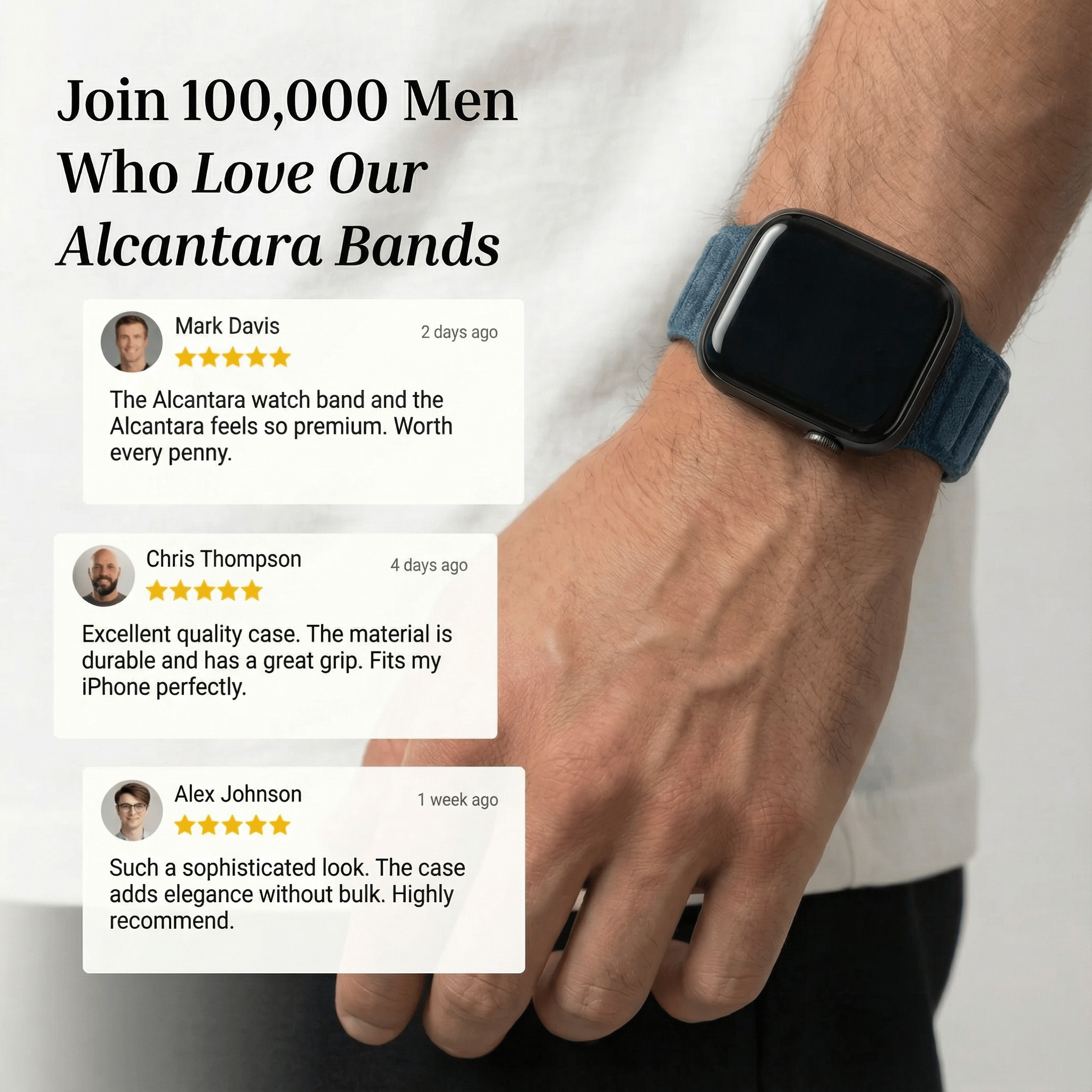 Bracelet Apple Watch en Alcantara - Bleu océan - 42/44/45/46 mm & Ultra (49 mm)