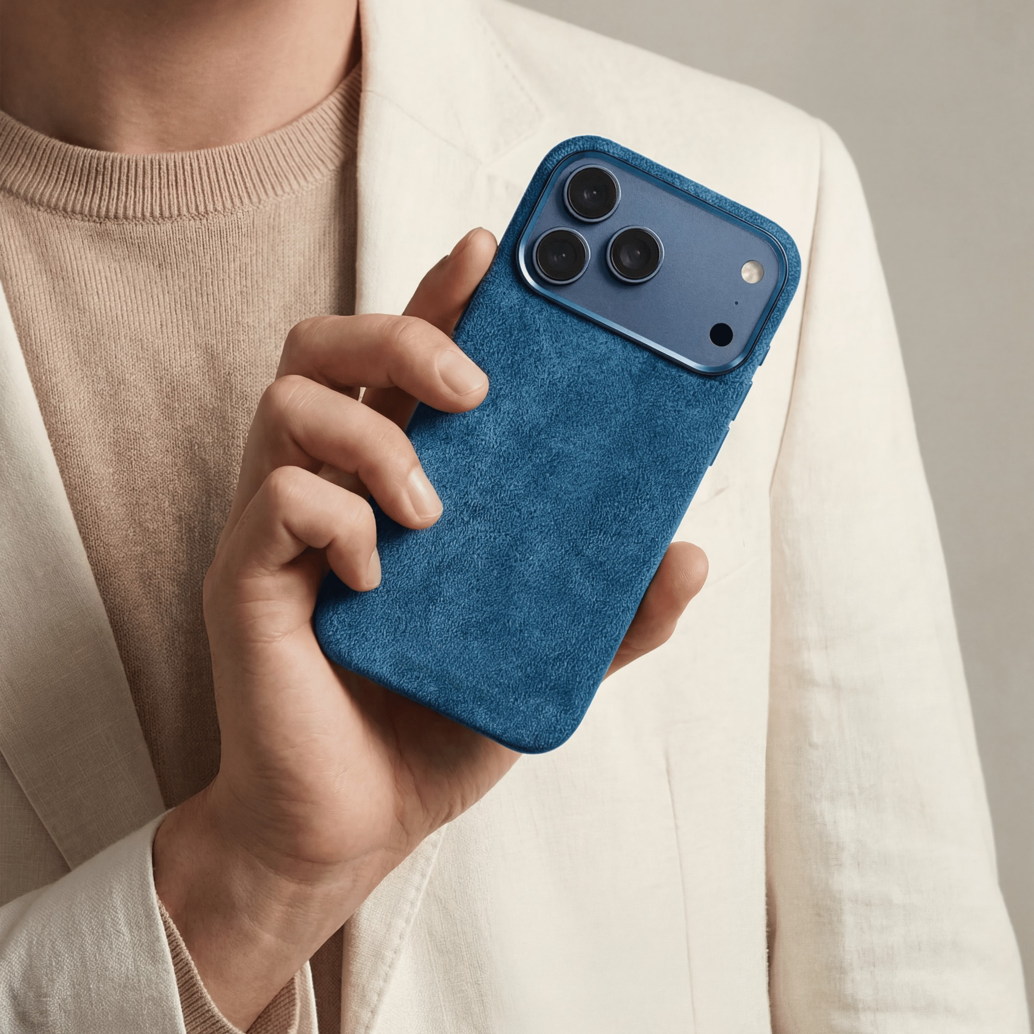 iPhone 17 Pro Max - Coque en Alcantara - Bleu océan