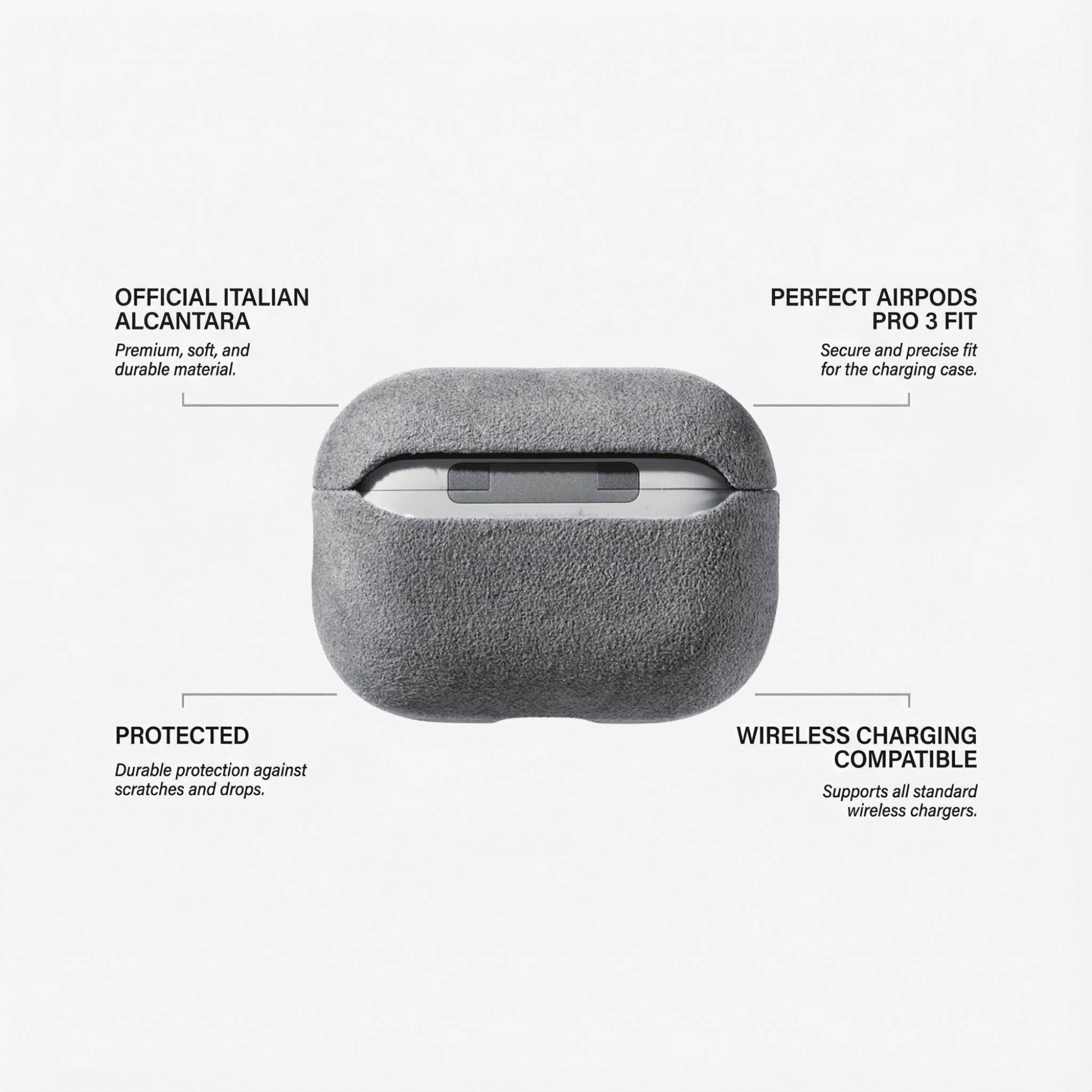 Coque en Alcantara pour AirPods Pro (3e génération) - Gris Nardo