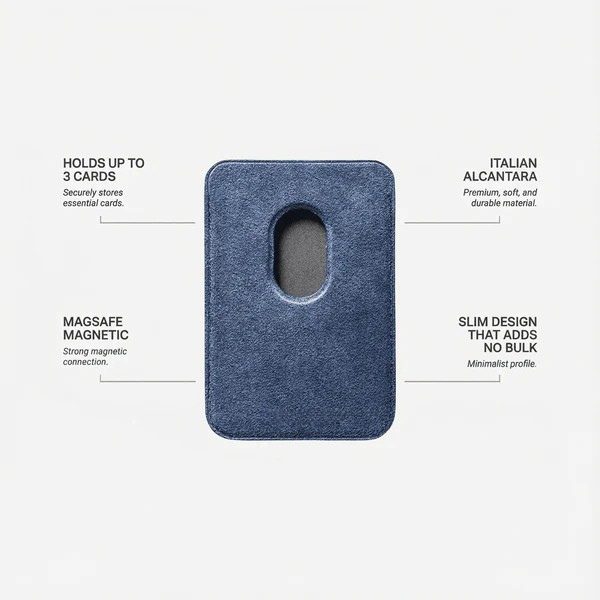Portefeuille MagSafe en Alcantara - Bleu océan
