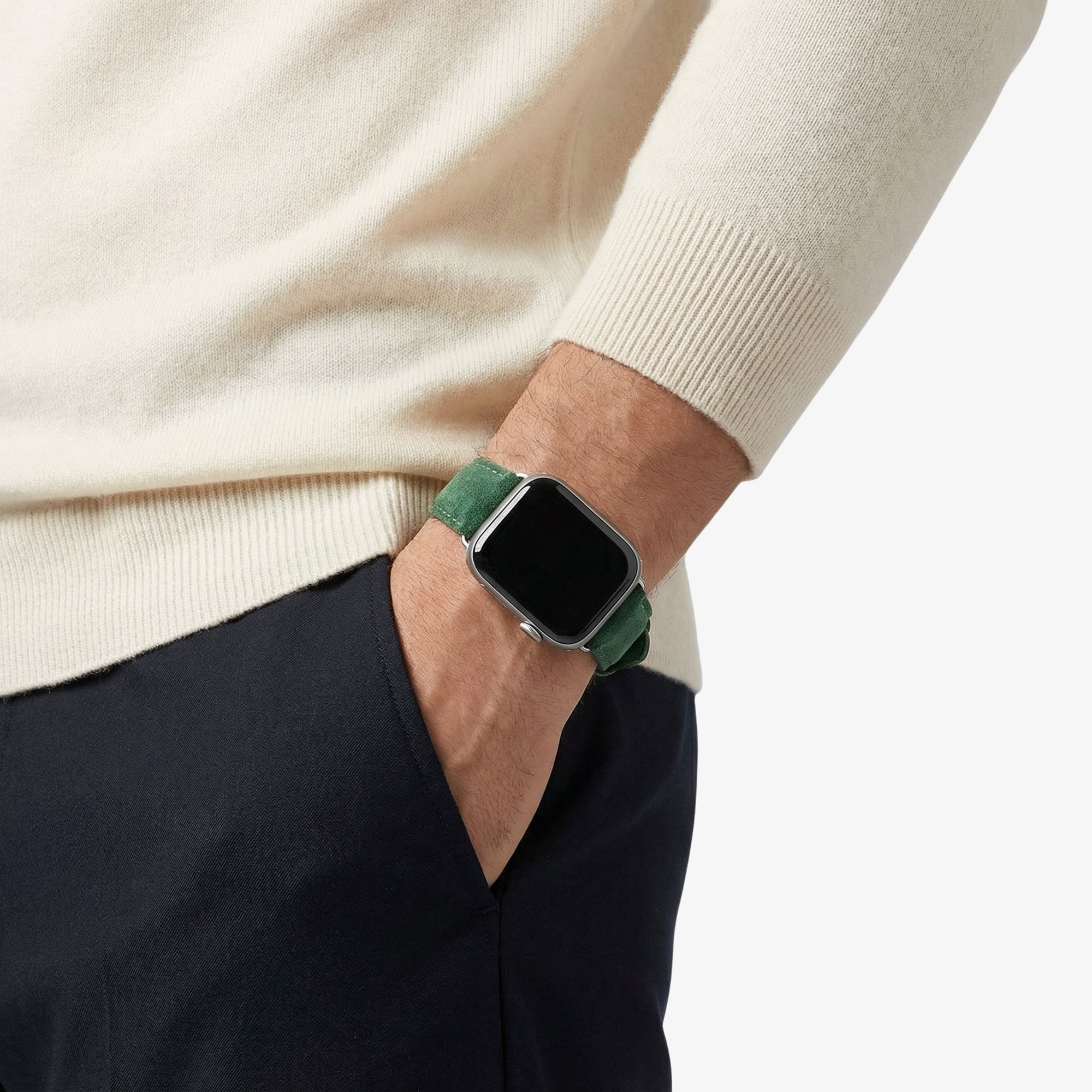 Bracelet Apple Watch en Alcantara avec boucle - Vert nuit - 42/44/45/46 mm & Ultra (49 mm)