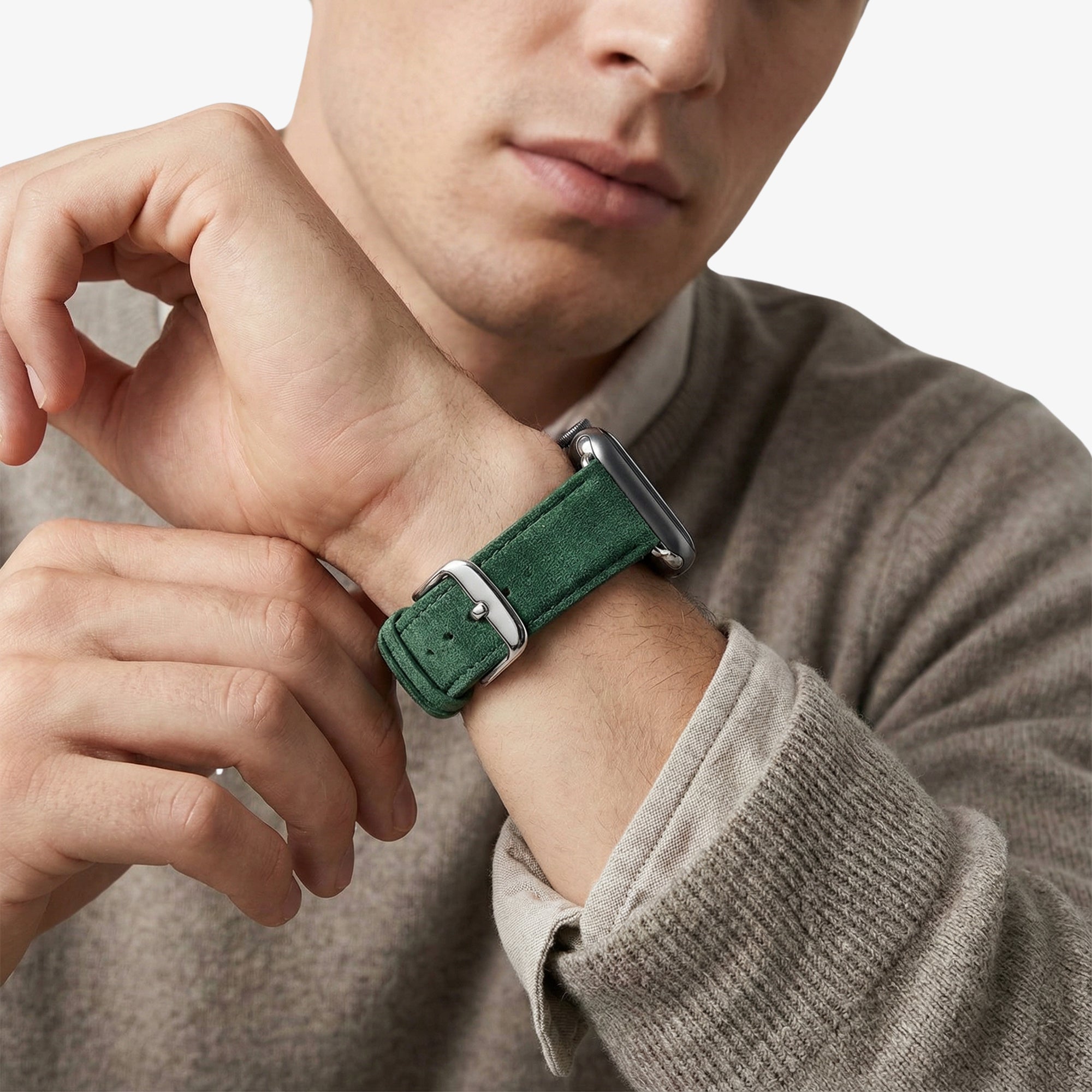 Bracelet Apple Watch en Alcantara avec boucle - Vert nuit - 42/44/45/46 mm & Ultra (49 mm)