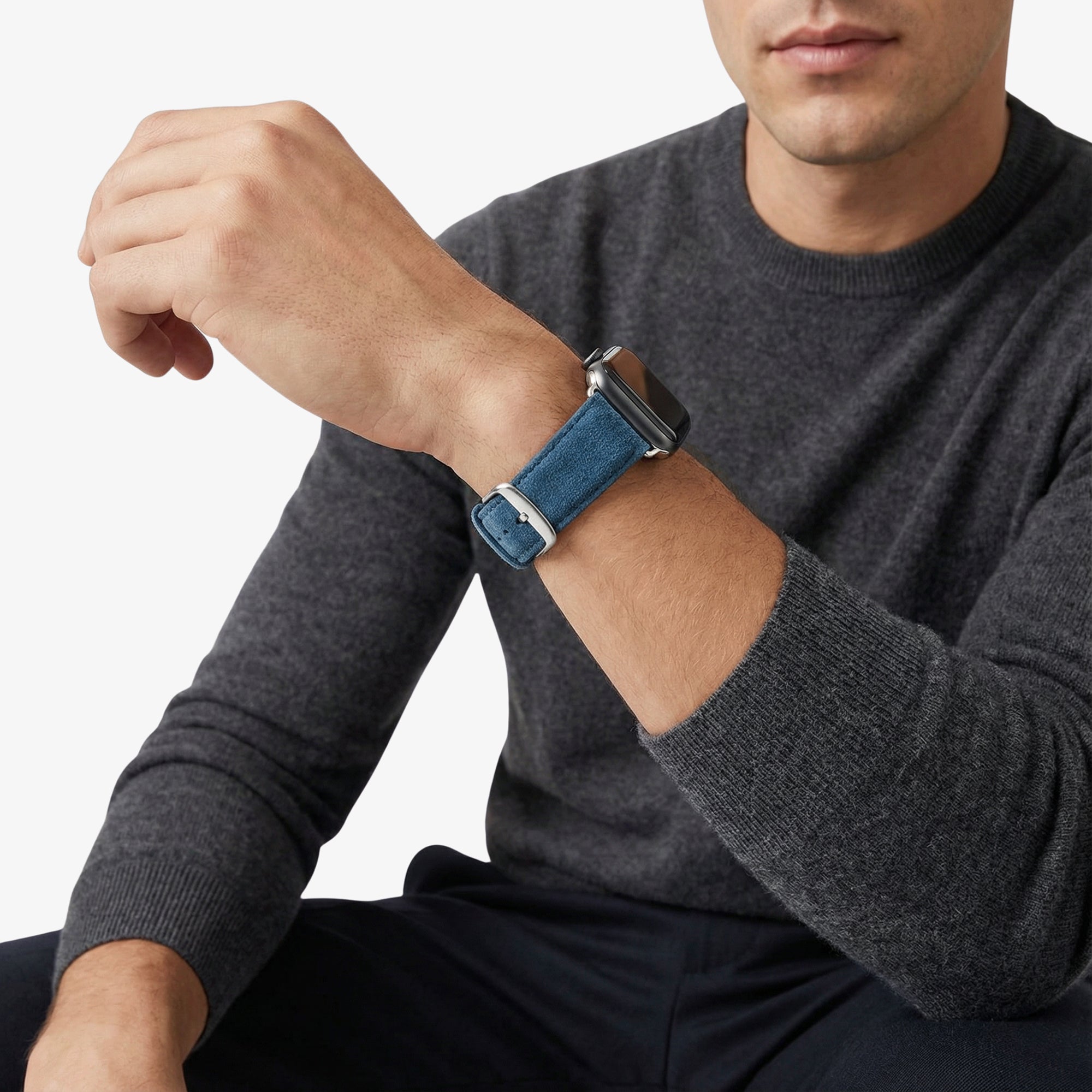 Bracelet Apple Watch en Alcantara avec boucle - Bleu océan - 38/40/41/42 mm