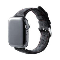 Bracelet Apple Watch en Alcantara avec boucle - Gris sidéral avec surpiqûres rouges - 38/40/41/42 mm
