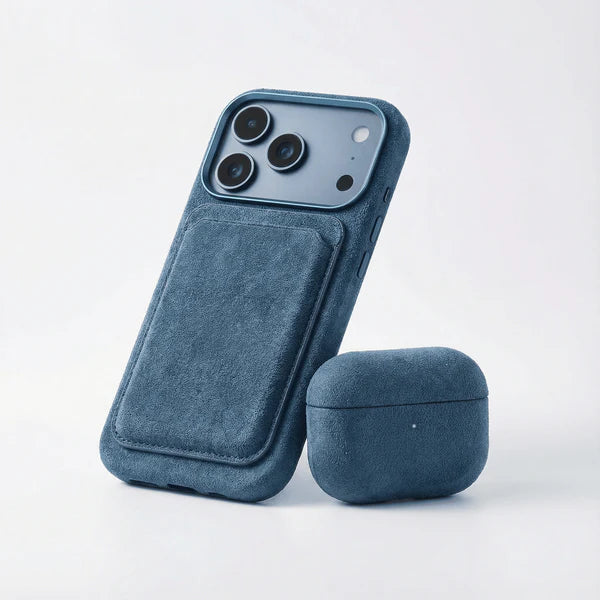 Portefeuille MagSafe en Alcantara - Bleu océan